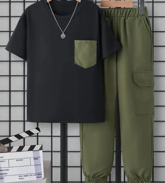 Black & Olive Green Tracksuit Co-ord Set