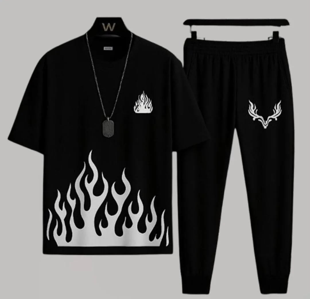 Black Flame Print Tracksuit Co-ord Set