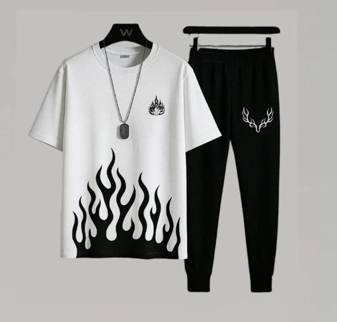 White Flame Print Tracksuit Co-ord Set
