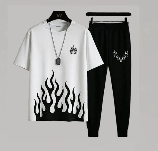 White Flame Print Tracksuit Co-ord Set