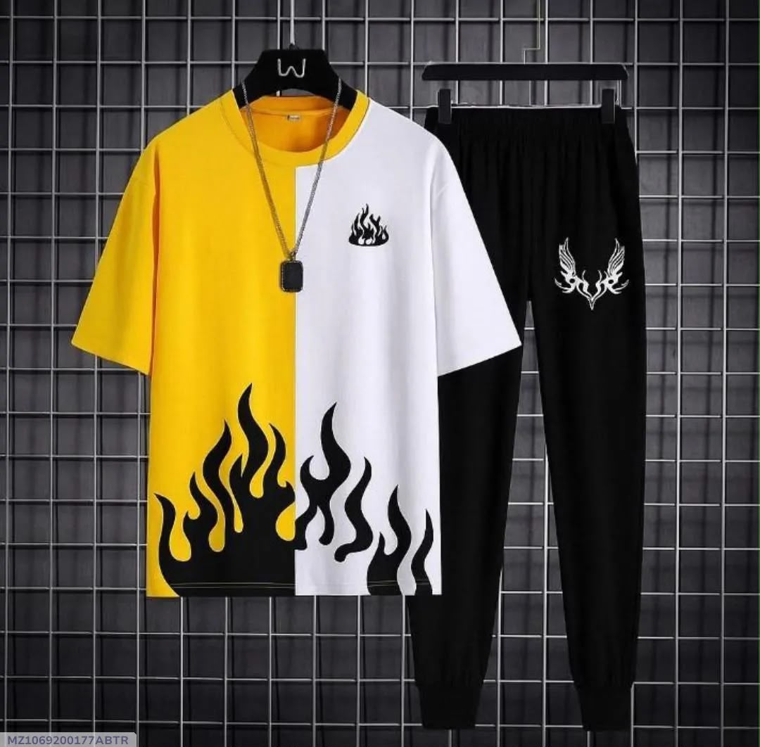 Black & White Half Split Flame Tracksuit Co-ord Set
