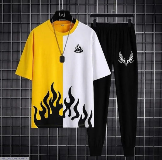 Black & White Half Split Flame Tracksuit Co-ord Set