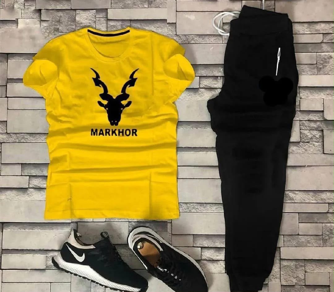 Yellow Markhor Print Tracksuit Co-ord Set