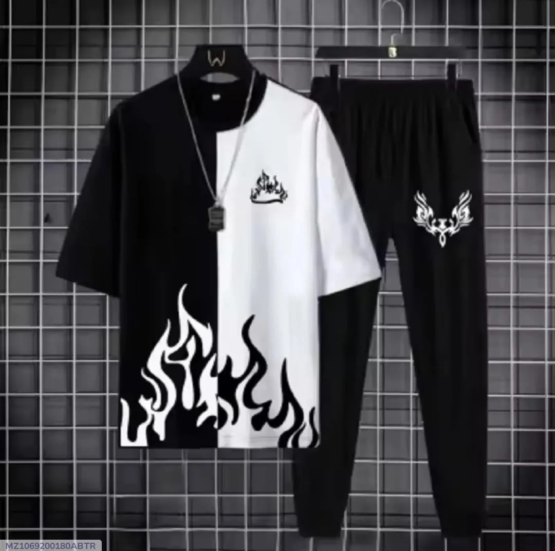 Black & White Flame Print Tracksuit Co-ord Set