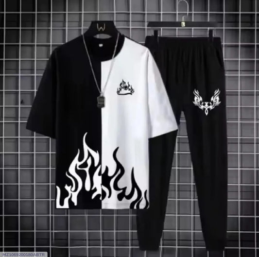 Black & White Flame Print Tracksuit Co-ord Set